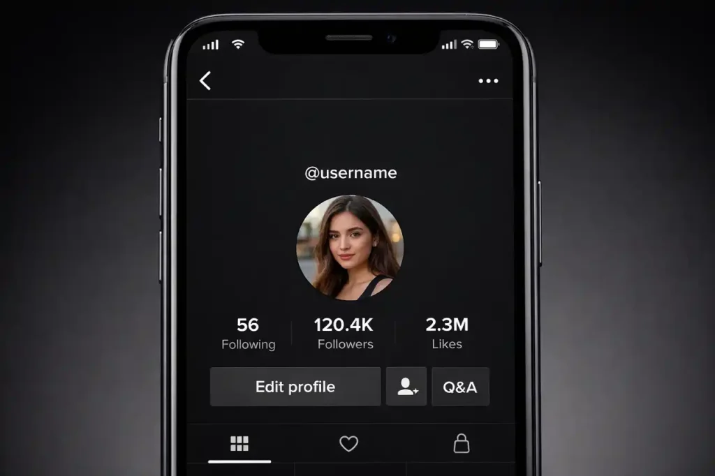 Perfil do TikTok com nome em branco usando caractere invisível